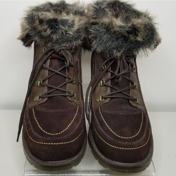 Sporto Holly Style Faux Fur Trim Lace Up Ankle Boots Brown Size 9M - Picture 1 of 10